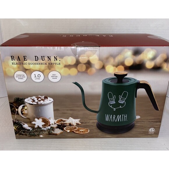 Rae Dunn Electric Goose Neck Tea Kettle Green Mittens Warmth Stainless S… - Picture 1 of 4